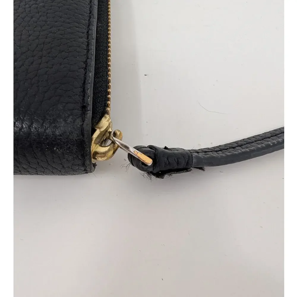 Tory Burch Black Leather Zip Around Wallet Pebbled Logo Continental